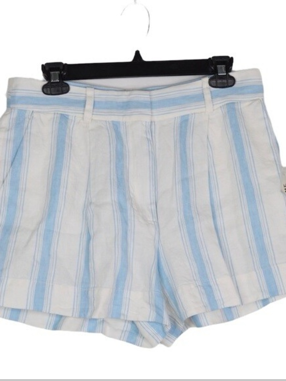 Frame Denim Blue / White Striped High-Waist 100% Linen Natural Fiber Shorts
